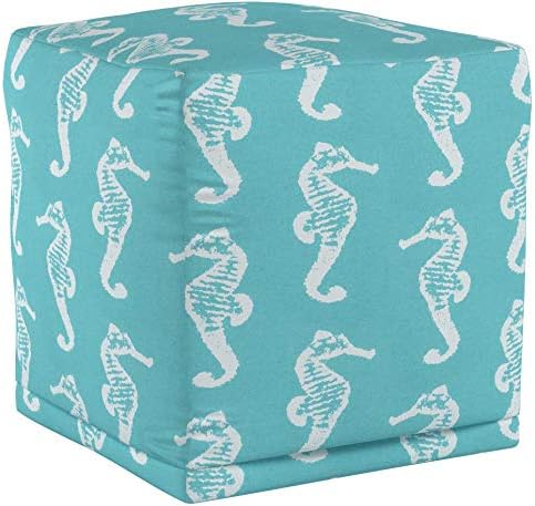 Majestic Home Goods Sea Horse Indoor/Outdoor Bean Bag Ottoman Pouf Cube, 17&q...