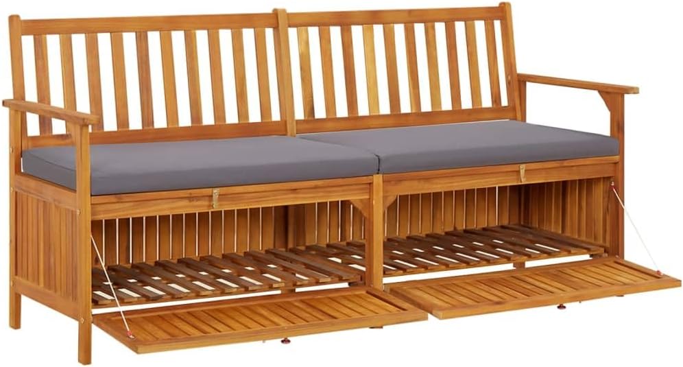 Storage Bench with Cushion 66.9" Solid Acacia Wood Outdoor Bench Seat Du...