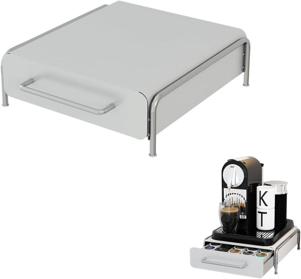 Pod Holder Drawer Capsule Organizer, Pull Out Coffee Pods Storage, Slide Out Drawers Holder for Capsules, Under Brewer Storage Sliding Drawer, Home Kitchen Counter Organization (White, S)