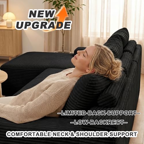 Mangodan Cloud Sectional Sofa, Couch for Living Room, Black | L Shaped Modula...