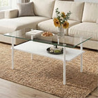 IANIYA Glass Coffee Table Modern Center Table, Coffee Table for Living Room, Tempered Glass-top with Sturdy Metal Frame, Easy Assembly, White