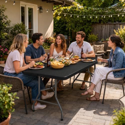 Set of 2 Folding Table 6 FT Lightweight Camping Table Black Portable Plastic ...