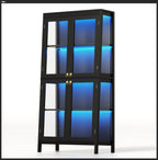 Saudism Display Cabinet with Glass Doors, 4-Tier Curio Cabinet with LED Lights, 60,000 Color Lights for Collectibles, Glass Display Case with App Control, Bookcase, Storage Cabinet, Black