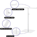 Purse Display Stand T Shaped, Countertop Jewelry/Scarf/Handbag T-Bar Display Stand, Tabletop Double Hook Hanging Stands for Long Necklaces, Metal with Adjustable Height (White, 2Pcs)