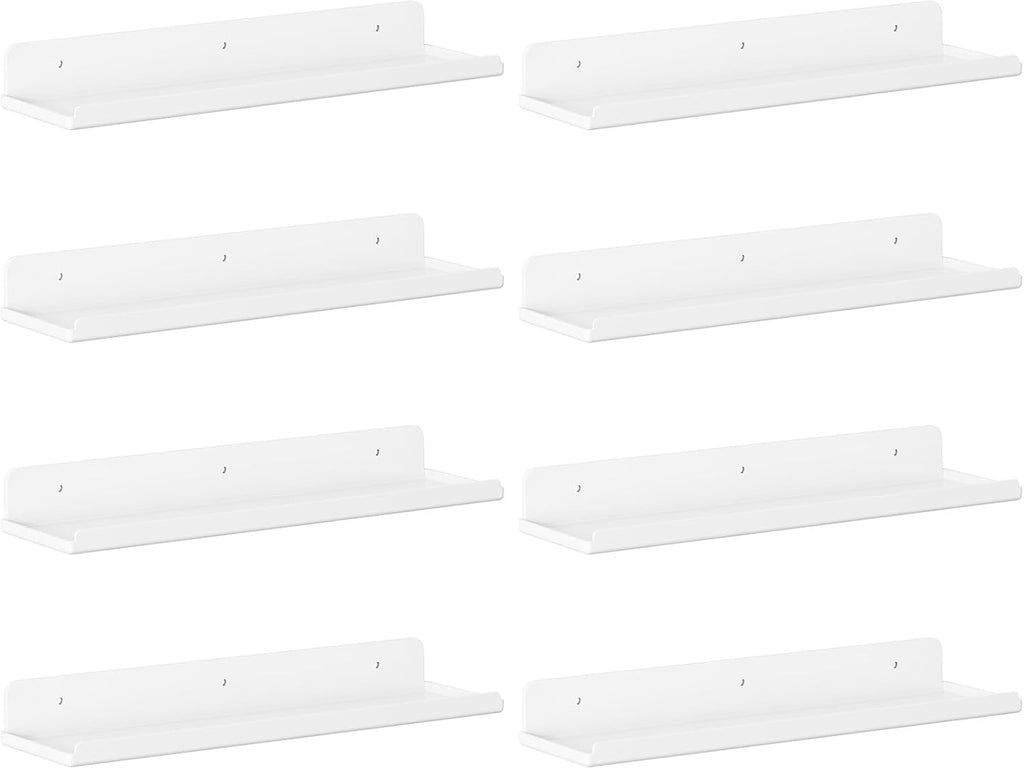 Lifewit Floating Shelves for Wall, 8 Pack White Acrylic Shelf 15" Room Decor for Bookcase/Vinyl Record Display/Photo/Picture in Bedroom, Living Room, Bathroom, Kitchen Storage and Organization