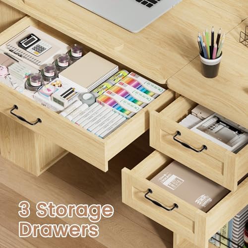 Drafting Table with Storage Cabinet & Drawers, Adjustable Drawing Desk wi...