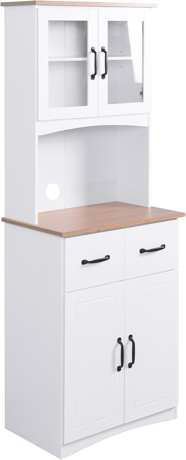 Modern Kitchen Cabinet with Hutch,Freestanding Kitchen Pantry Organizer with ...