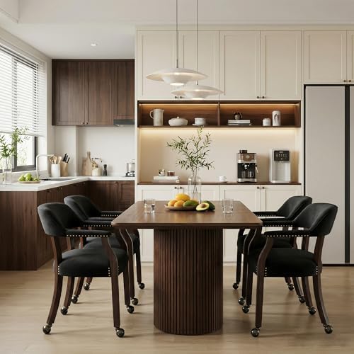 LEEMTORIG Set of 4 Large Dining Chairs with Casters and Arms, Rolling Dining ...
