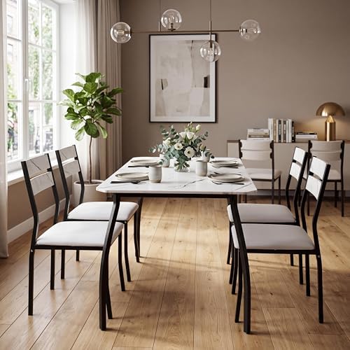 Dining Table Set for 4 Modern Kitchen Table and Chairs Set with Chamfered Edg...