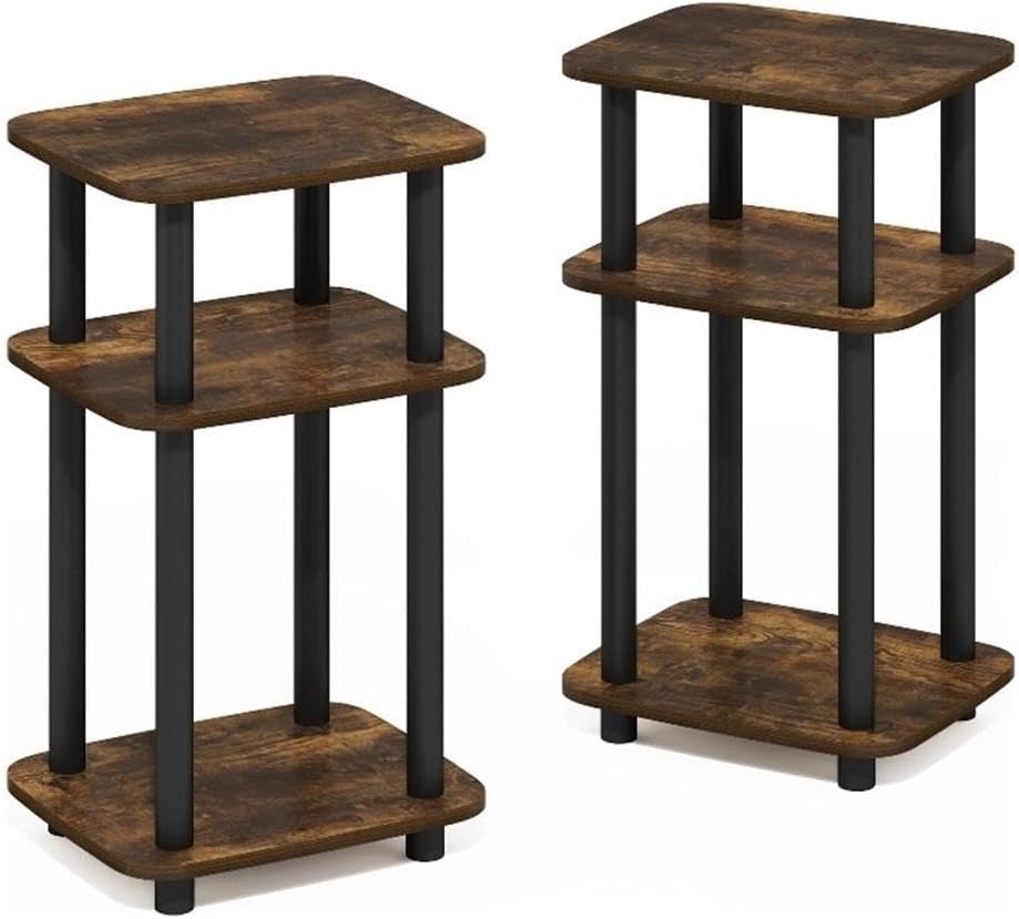 Pemberly Row 3-Tier Turn-N-Tube Curve End Table, Amber Pine/Black Finish, CAR...