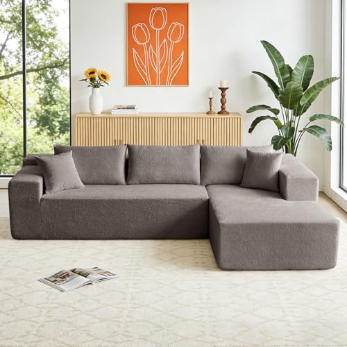 104" Cloud Sectional Couch, Modern Modular L Shape Sectional Sofa with Deep Seat Chaise, Comfy Boucle Boneless Couches for Living Room (Light Grey, Right Chaise)