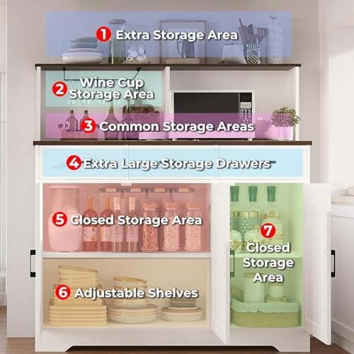 GarveeHome Farmhouse Sideboard Buffet Cabinet with Microwave Stand, Barn Door...