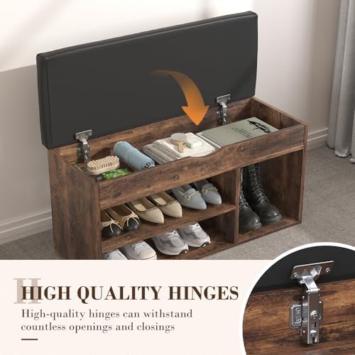 Apicizon 31 Inches Storage Bench with Padded Cushion, Shoe Bench with Storage...