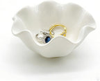 White Flower Jewelry Dish, 3.5″ Lotus Jewelry Bowl Ring Holder, Ceramic Jewlery Tray Cute Vanity Nightstand Bathroom Room Decor Trinket Dish Valentine's Friendship Birthday Gifts for Women Mom