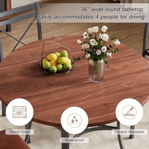 VECELO 5 Piece Dining Table Set for 4 with Chairs, Wood Grain Tabletop, Small...