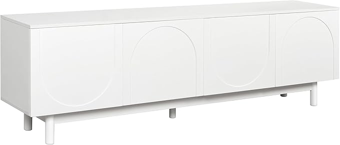 Ball & Cast Modern TV Stand with Arch Cabinets for TVs up to 78", Minimalist Entertainment Center w/Solid Wood Legs and Adjustable Shelves, Media Console for Living Room,White