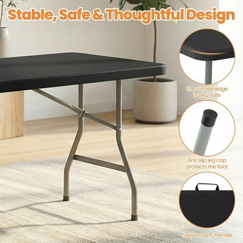 2 Pack Folding Table 6FT Heavy Duty Plastic Utility Table with Carrying Handl...