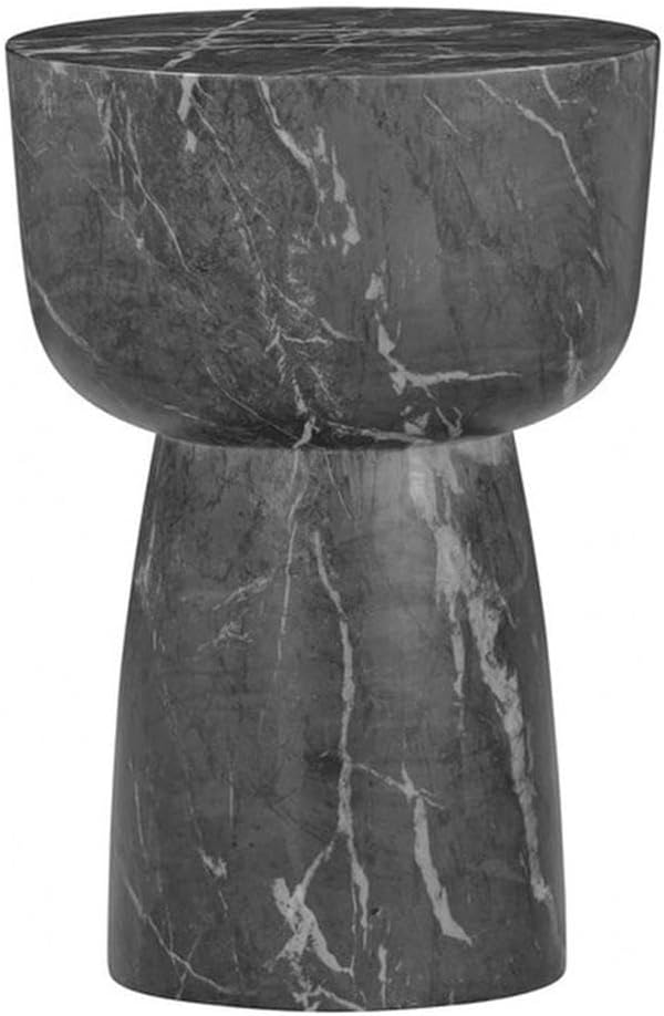Pemberly Row Contemporary Faux Marble Side Table, Black Finish, Handmade, Wat...