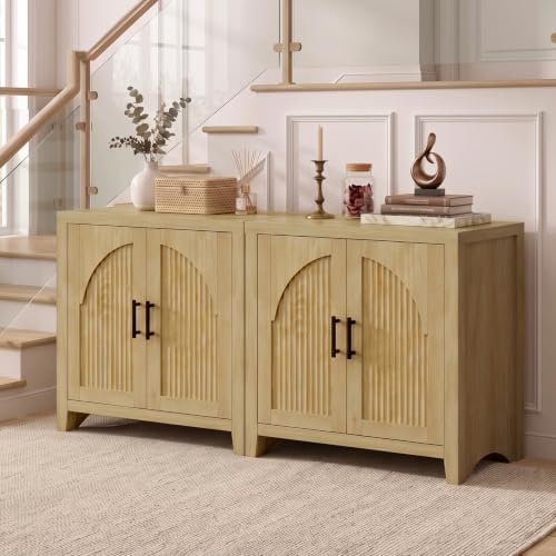 Bestier 37 "W Fluted Sideboard Buffet Cabinet with Storage, Natural Oak
