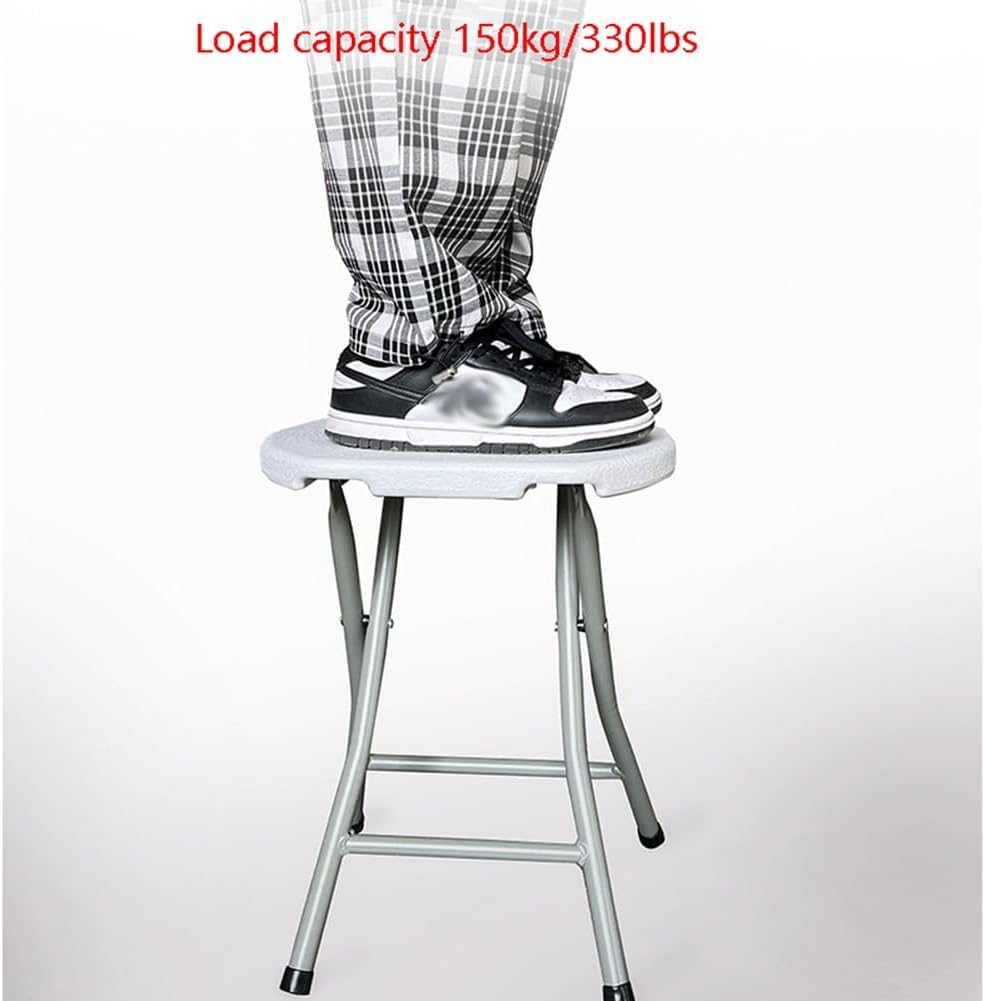 18 Inch Portable Folding Stool with Handle，Round Plastic Fold Stool Chair wit...