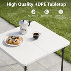 Folding Table and Chairs Set for 5, 36 Inch Foldable Plastic Table with Carry Handle & 4 White Folding Chairs, Portable Indoor Outdoor Dining Set for Party, Wedding, Picnic, Camping, Events