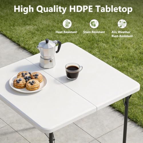 Folding Table and Chairs Set for 5, 36 Inch Foldable Plastic Table with Carry Handle & 4 White Folding Chairs, Portable Indoor Outdoor Dining Set for Party, Wedding, Picnic, Camping, Events