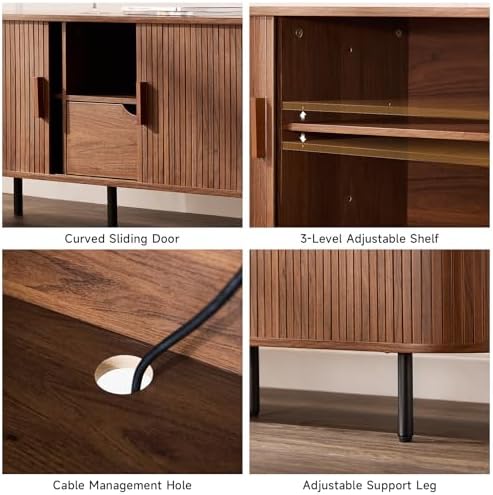 ONBRILL 69" TV Stand with Power Outlet for TVs up to 80", Walnut | ...