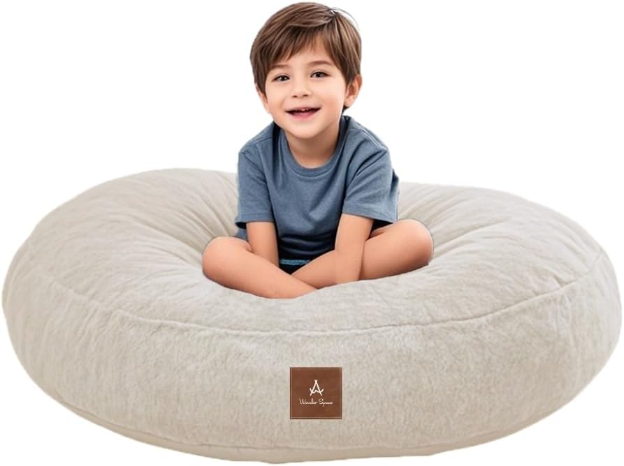 Wonder Space Bean Bag Chair – Soft Foam Filling | Removeable & Washable Cover | Ultra-Soft Plush Fabric - Minimalist Floor Cushion for Kids & Adults, Gaming, Reading and Relaxing, Beige