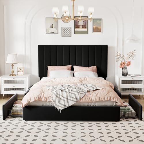 Allewie Queen Size Storage Bed Frame, Vertical Channel Tufted Adjustable Head...