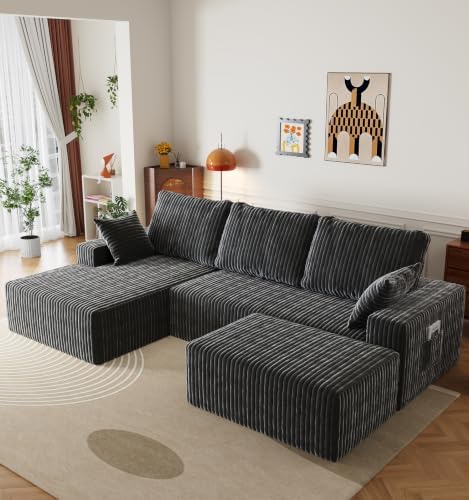 108" U-Shape Modular Sectional Cloud Couch with Ottoman, Deep Seat Couch...