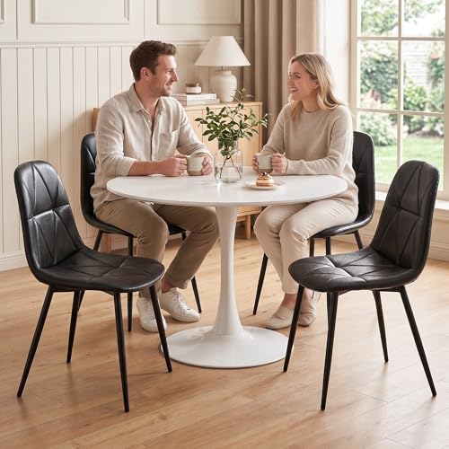 Set of 4 Black Dining Chairs – Modern Armless Kitchen & Dining Chairs, Fa...