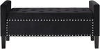 24KF Velvet Modern Upholstered Tufted Button Storage Bench with Arms for Bedroom,Entryway Living Room Soft Padded Seat-Black