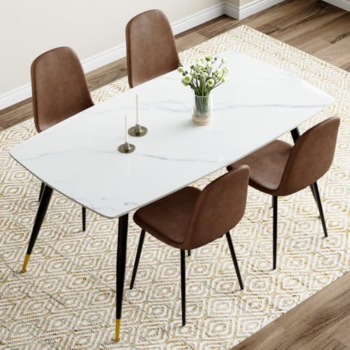 Table and Chairs Set of 4, Dining Room Table Set for 4, Sintered Stone Kitche...