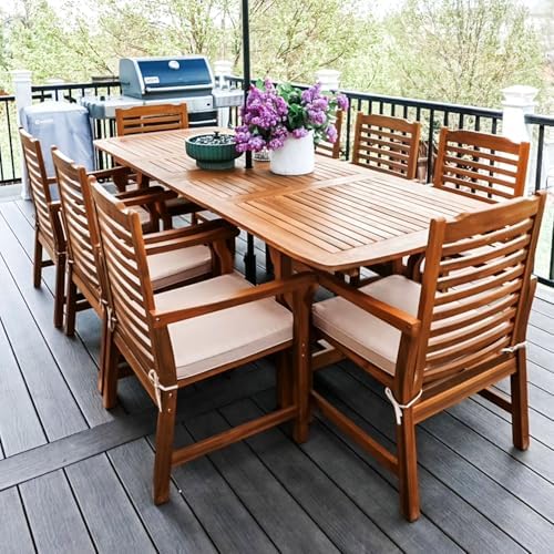 PHI VILLA 9pc Outdoor Dining Set, Expandable Wood Table & Chairs for 8