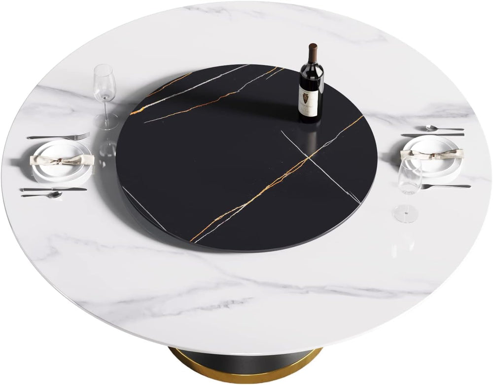 Montary 59” Modern Round Dining Table for 8, Artificial Marble Kitchen Table ...