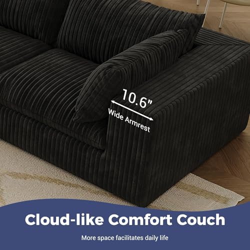 157.6" Oversized L Shaped Modular Boneless Sofa with Ottoman, Cloud Sectional Couches for Living Room, Deep Seat Corduroy Upholstered Couch Furniture Set, No Assembly Required (4 Seater+1 Ottoman)