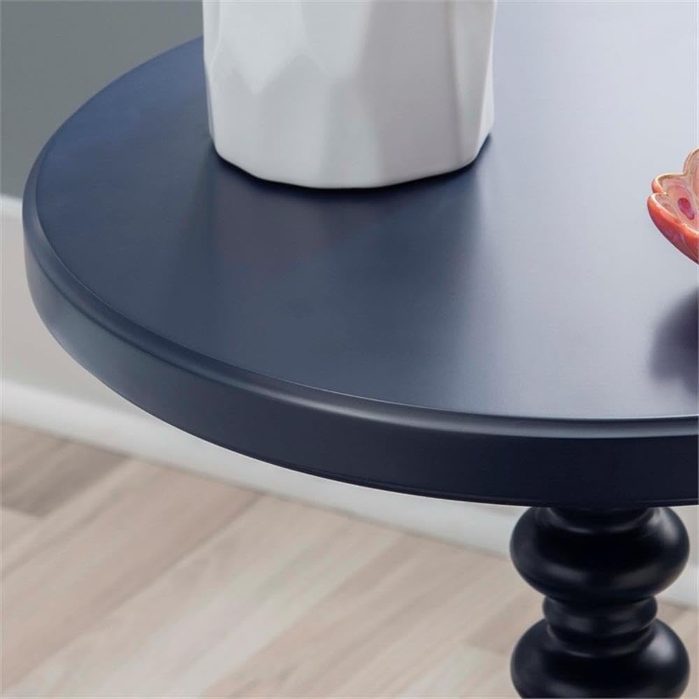 MAKLAINE Modern Transitional Round Spindle Side Table, 17 in Diameter, Navy B...