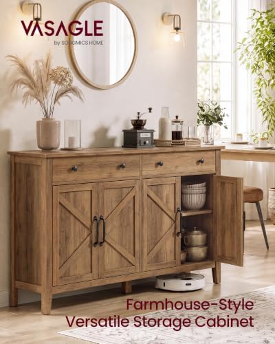 VASAGLE Farmhouse Buffet Cabinet, Coffee Bar with 2 Drawers