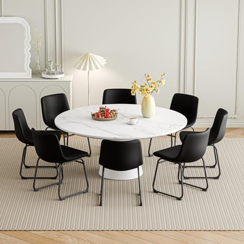 Dining Chairs Set of 6, 18 Inch Kitchen Chairs with Back, Faux Leather Armles...