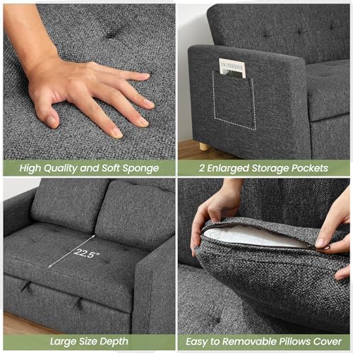 SEJOV Loveseat Sleeper, 3-in-1 Convertible Sofa Bed Pull Out, Black