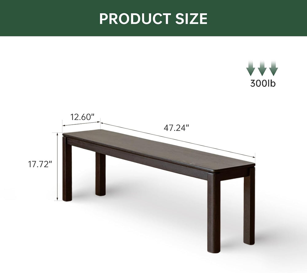 47.2'' 100% Solid Wood Dining Bench, Oak Wood Long Bench for Dining T...