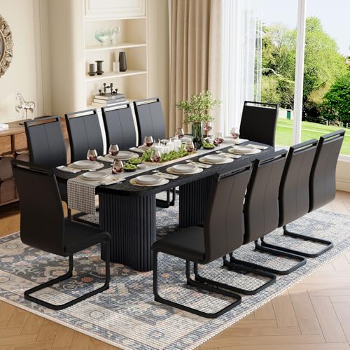 Dining Table Set for 10, 79'' Large Black Dining Room Table Set with ...