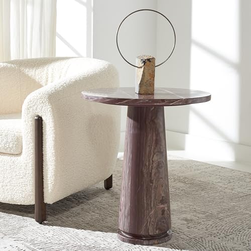 SAFAVIEH Furniture - Valentia Tall Marble Accent Table - Maroon - Marble Top ...