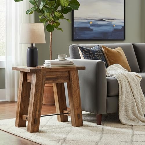 Alaterre Durango Rustic Industrial Solid Wood End Table or Nighstand, 27”