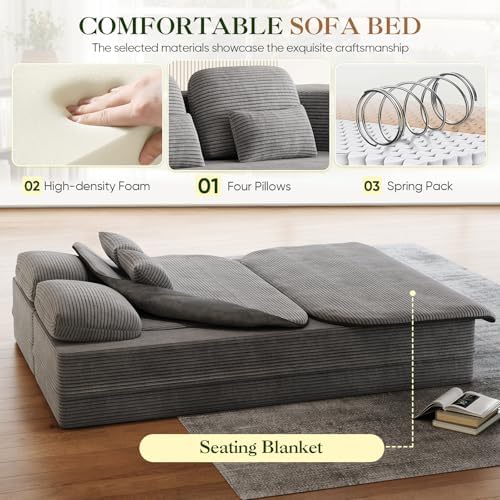 Antetek Convertible Sleeper Sofa, Modern Folding Futon Corduroy Floor Foam Co...