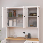 71" Kitchen Pantry Storage Cabinet with Microwave Oven Countertop, Adjustable Shelves, 6 Doors and 1 Drawer-Black (White + MDF)