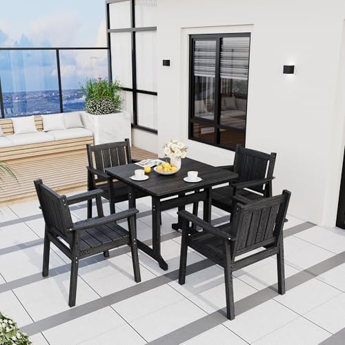Pamapic Patio Dining Table Set, 5-Piece Outdoor Dining Set for 4, Black