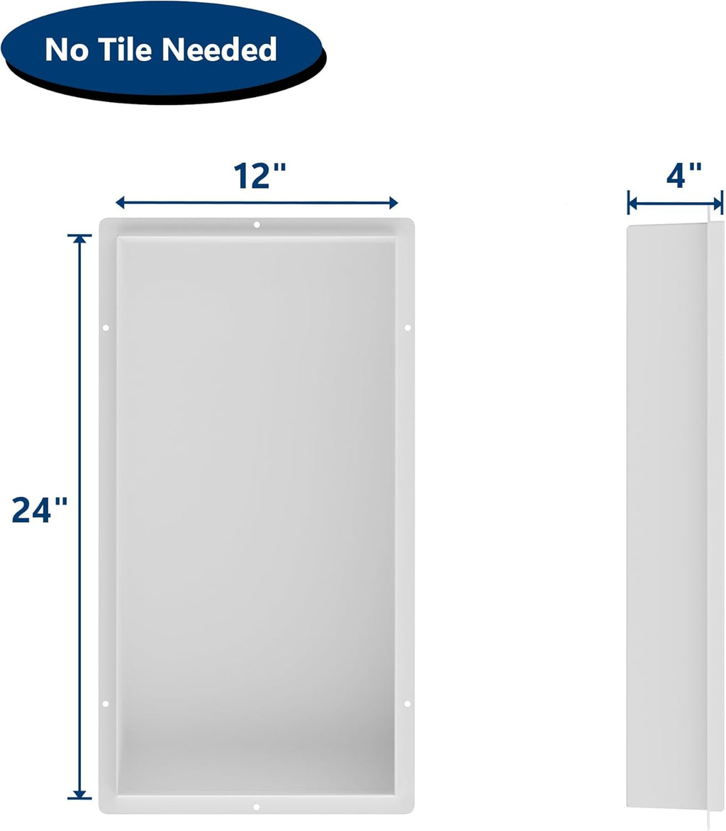 Stainless Steel Shower Niche 24" X 12", No Tile Needed Wall Niche Shower, Recessed Shower Shelf for Bathroom Storage, Matte White