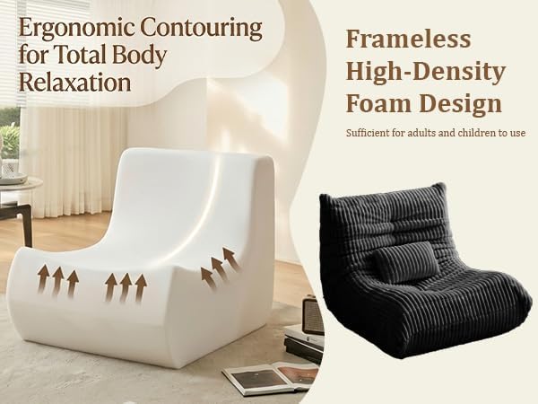 Bean Bag Chair with Lumbar Pillow, Gaint Bean Bag Chairs for Adults, Oversize...