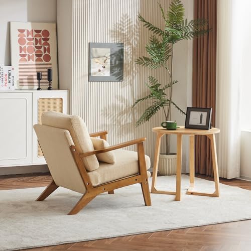 Karl home Mid-Century Lounge Accent Chair, Khaki | Wide Curved Armrest, Teddy...